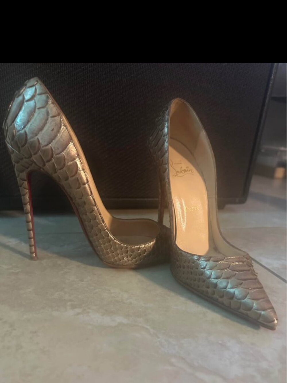 Christian Louboutin Gold Python So Kate 120 Pumps EU 38 Rare
